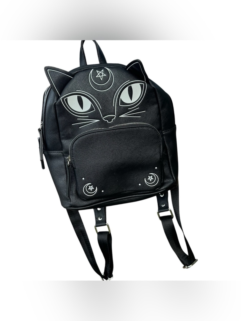 Black Kitty Cat Ears Witchy Goth Alternative Halloween Black Mini Backpack